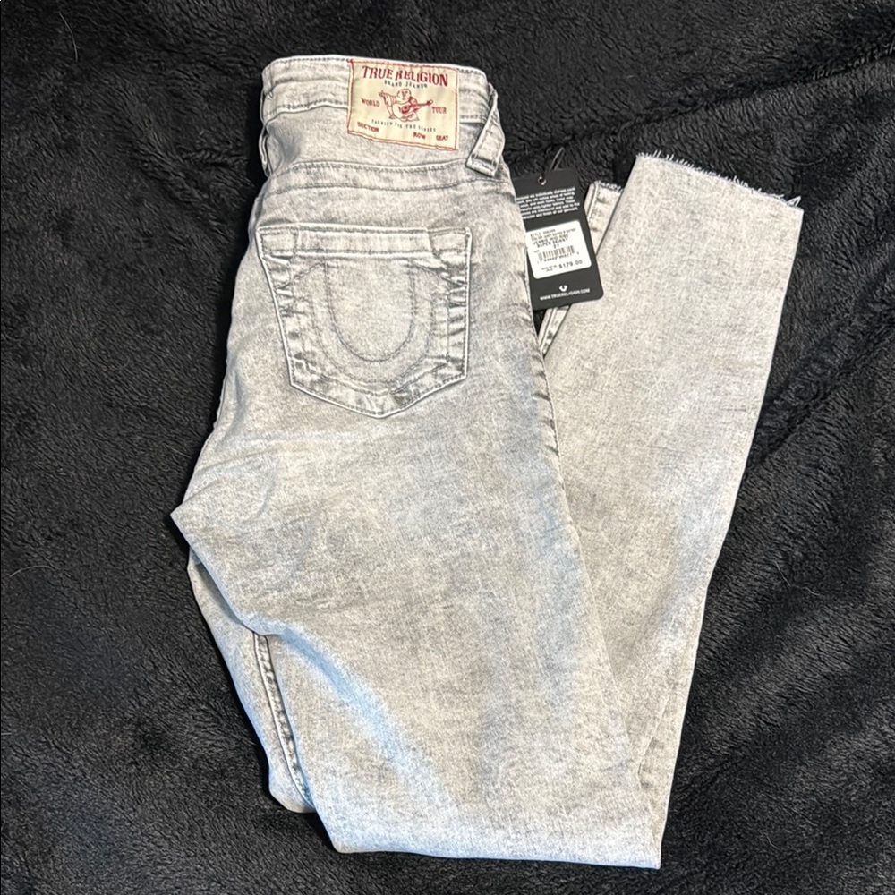 True Religion Women's Light Gray Straight Leg Jeans